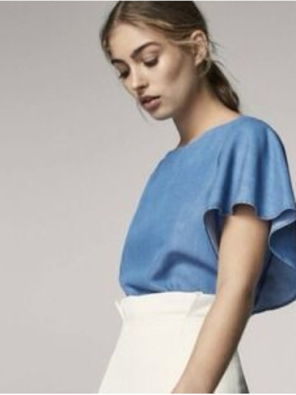 Women’s Sky Blue Flutter Sleeve Blouse